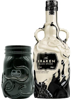 Kraken Spiced Black & White Keramik Bottle 0,7 Liter Mit Glas