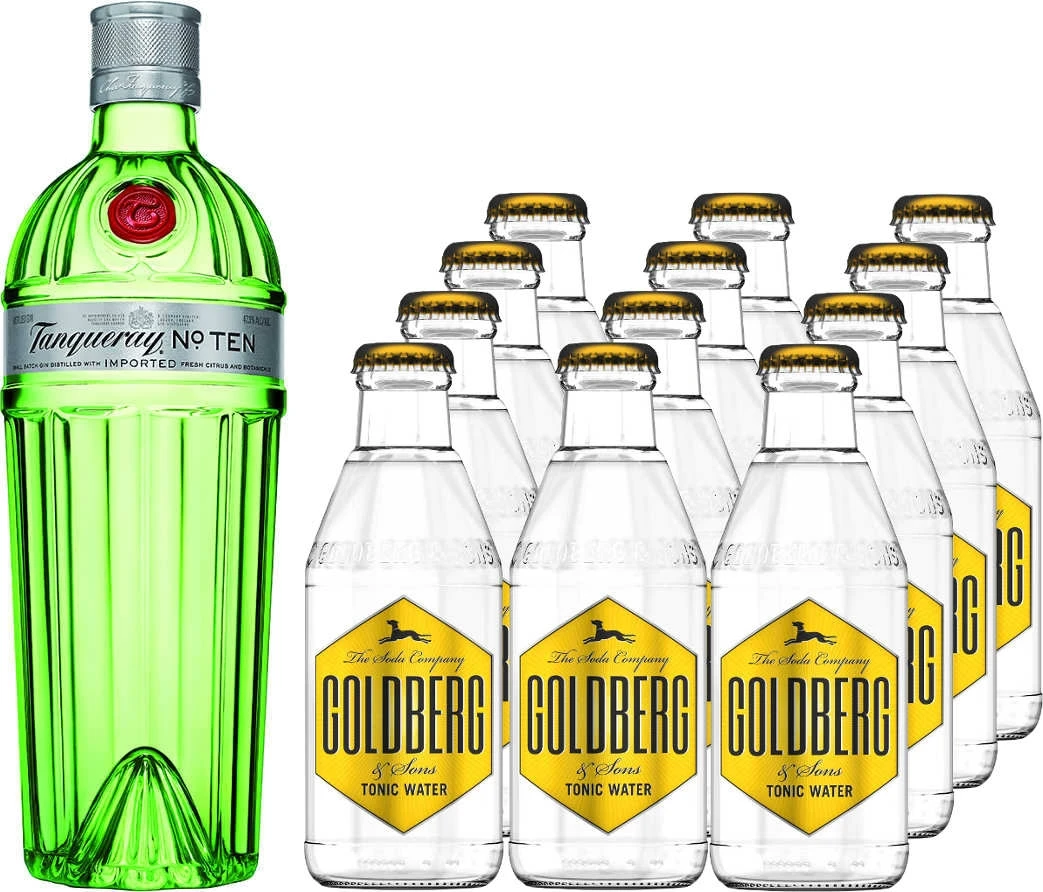 Tanqueray No. 10 Gin 0,7 Liter Mit 12x Goldberg Tonic Water 0,2 Liter