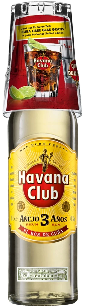 Havana Club 3 Jahre 0,7 Liter Mit Cocktailglas On Pack