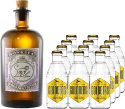 Monkey 47 Gin 0,5 Liter Mit 12x Goldberg Tonic Water 0,2 Liter