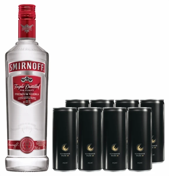 Smirnoff Vodka 1 Liter & Schwarze Dose (8 Stk.)
