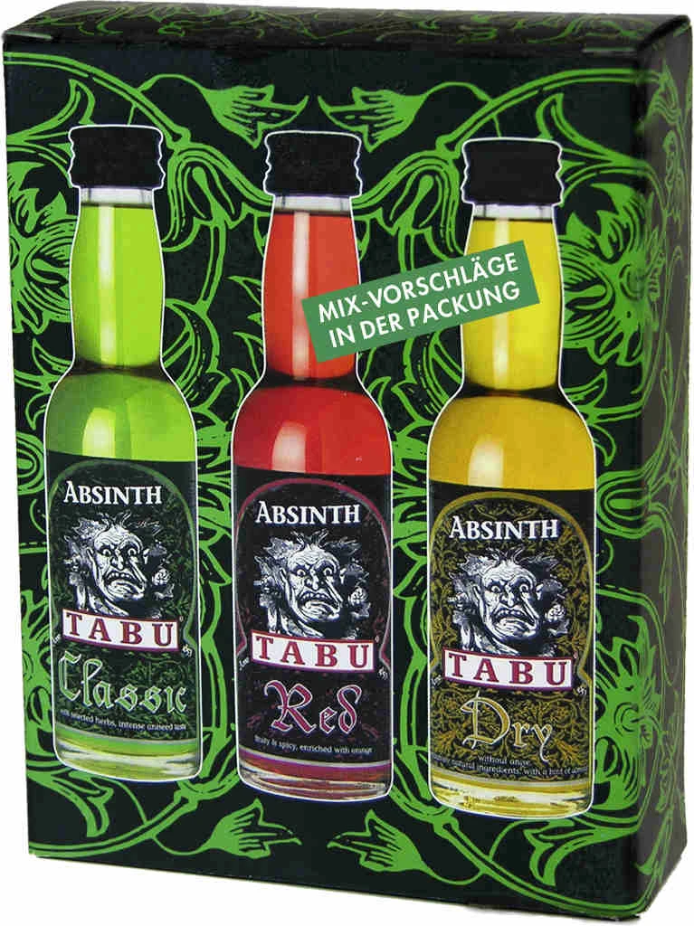 Tabu Absinth Bitterspirituose 3x 0,04 Liter (Tabu Classic 55%, 40 Ml Tabu Red 55%, Tabu Dry 55%)
